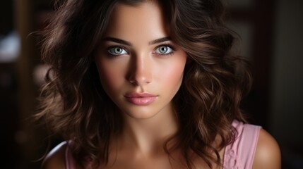 Fototapeta premium Portrait of a woman with captivating eyes and curly hair