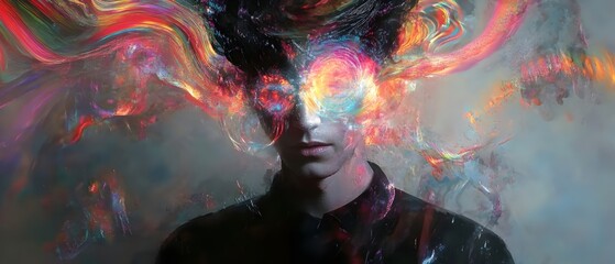 Fototapeta premium Surreal Abstract Portrait Colorful Swirling Energy Emotions Human Experience Expressionism Creativity | AI Generated