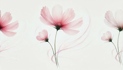 Naklejka premium A delicate watercolor painting of a cosmos flower in light pink, featuring thin, flowing petals