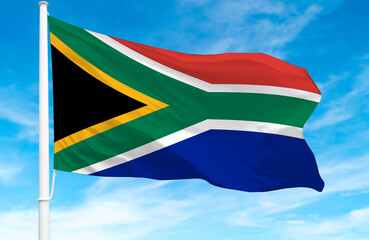 Flagpole with the flag of South Africa 3D Rendering