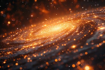 Obraz premium Stunning cosmic swirl of golden stars and swirling gas in a vibrant galaxy against a dark background