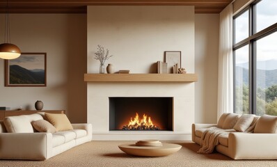 Cozy modern living room with fireplace