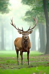 Fototapeta premium Majestic deer standing proudly in a serene forest setting