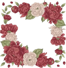 Rolgordijnen Vintage Bloemen Vector floral frame with blooming summer flowers and leaves. Perfect for greeting card or invitation design, all the elements are isolated  © Наталья Желяскова