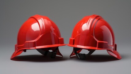 2 red clean protective helmet front view on a gray background. mockup