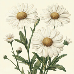 Fototapeta premium Vintage Botanical Art of a Daisy Bloom in a Meadow Setting