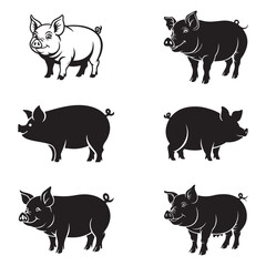 Black Pig Icons – Perfect for Agriculture and Farming Design