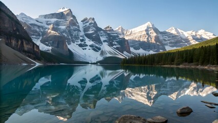 Naklejka premium Majestic snow capped mountains reflecting a cry