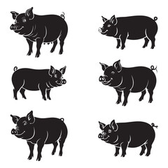 Four Pig Variations – High-Quality Farm Animal Graphics