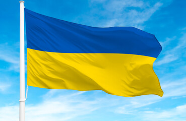 Flagpole with the flag of Ukraine 3D Rendering