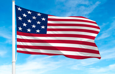  Flagpole with the flag of United States 3D Rendering 