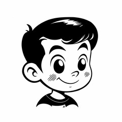 Fototapeta premium Retro vintage boy face logo in black and white with minimalist 60s cartoon style