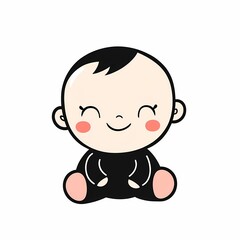 Simple design of a cute cartoon toddler with simple lines on a white background, captured in a minimalist high-definition style.

