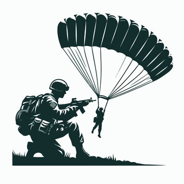 vector illustration of a sniper soldier and parachute