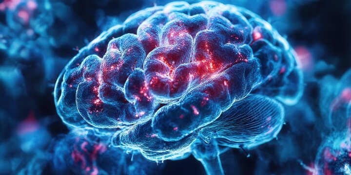 Glowing neural network illustrating brain activity