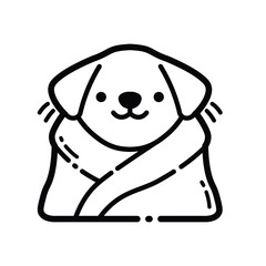 Towel Wrapped Puppy Outline Icon Isolated On White Background