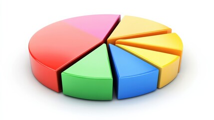 Fototapeta premium Colorful pie chart illustrating data distribution with vibrant segments on a clean white background