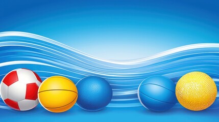 Sport balls on wavy background