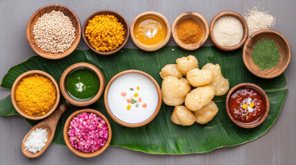 Cultural Indian Cuisine, Pani Puri with Spiced Water and Chutneys