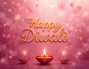 Happy Diwali typography with light pink color background.