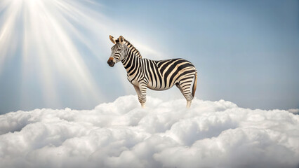 Fototapeta premium Majestic zebra on a cloud whimsical scene enchanting sky vibrant vitality dreamy environment serene viewpoint