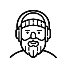 Bearded Man Headphones Outline Icon Isolated On White Background