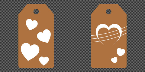Set blank white paper price tags or gift tags. Set of gift or price tags shapes with hearts and love. Vector templates for cutting. Valentine's Day tag stencils. Mock up paper price tags or gift tags