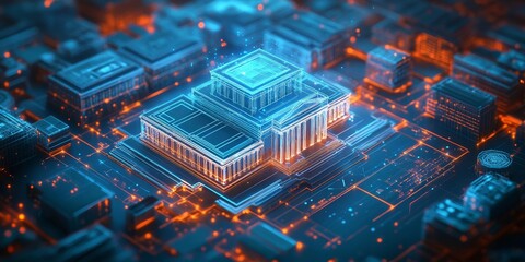 Conceptual Visualization of Public Sector Services and Government Departments Represented in Holographic Icons