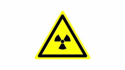 Animated Radiation Warning Symbol. This 4k video is with an alpha channel on a transparent background. Radiation hazard sign where the radiation symbol inside the yellow triangle continuously. - Powered by Adobe