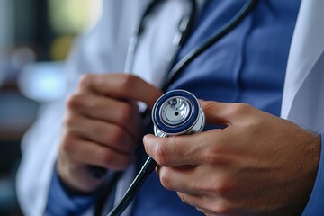 Male doctor obstetrician gynecologist checking heartbeat of the baby in womb using stethoscope, examining young pregnant woman in gynecological clinic