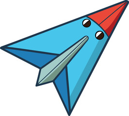 Naklejka premium Whimsical Cartoon Paper Plane: Colorful Minimalist Vector Illustration with a Modern and Playful Look, Perfect for Digital Art, Creativity, Freedom, Travel Concepts, and Unique Design Projects