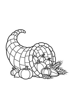 black and white cornucopia with pumpkins clip art preview