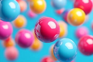 Colorful spheres floating against blue background