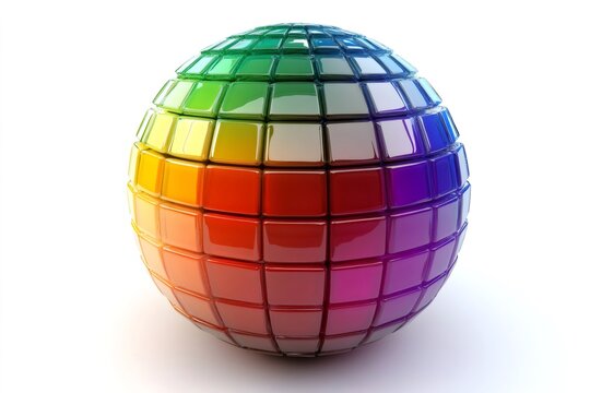 Vibrant multicolored sphere with grid pattern