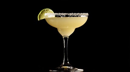Refreshing Margarita Cocktail with Lime on Black Background