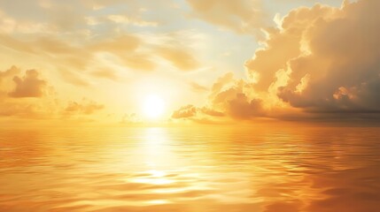 Obraz premium Glimmering Horizon: A Radiant Sunrise Paints the Ocean in Hues of Gold, Orange, and White, Kissing the Undulating Waves with Light