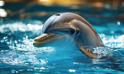 Playful Dolphins Swimming in Crystal Clear Blue Ocean Water — Graceful Marine Life in Natural Habitat, Joyful Interaction and Fluid Movements of Bottlenose