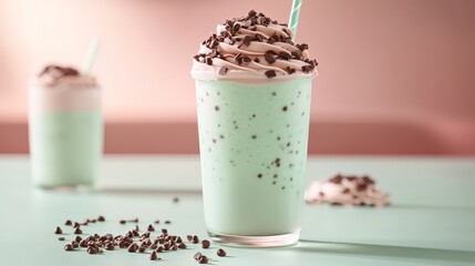 Creamy Mint Chocolate Milkshake with Whipped Topping and Sprinkles