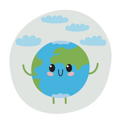 Cute smiling globe vector illustration. Cute smiling Earth planet,  vector illustration. Childish happy globe for backgrounds, banner, card, illustration.