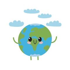 Cute smiling globe vector illustration. Cute smiling Earth planet,  vector illustration. Childish happy globe for backgrounds, banner, card, illustration.