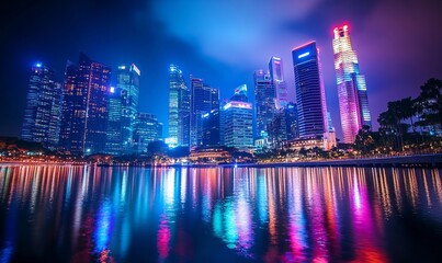 Fototapeta premium Futuristic Software Development for IoT in a Smart City at Night Highlighting Hands-on Coding and Urban Technology Integration