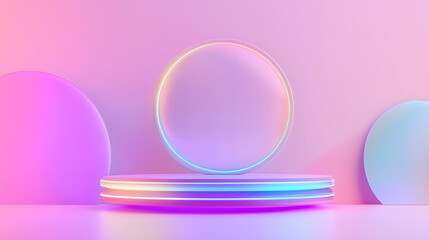 Obraz premium Dynamic neon circles abstract studio digital art colorful background front view modern design concepts