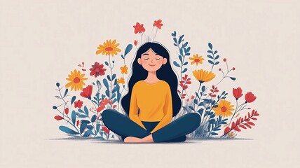 Mental Health Awareness Month. vector illustration with a mental health concept featuring an illustration of a woman undergoing therapy with floral decoration. Increase aware