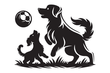 Twodog Playing with Ball silhouette vector Illustration on white background