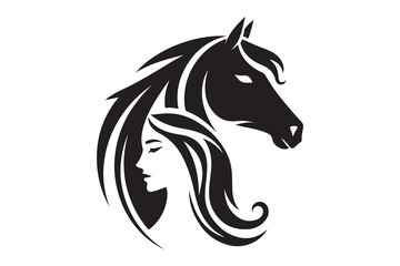 Horse with girl silhouette vector Illustration on white background