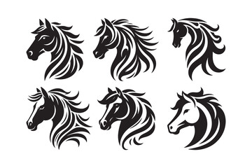 Set of Horse face silhouette vector illustration isolated on white background