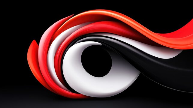 A colorful, abstract design of a face with a red eye and white lips. The design is made up of red, white, and black colors