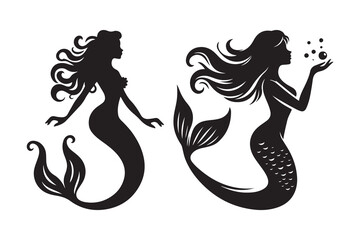 Silhouette icon of a mermaid , isolated on white background