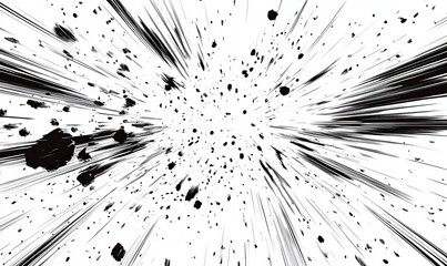 Explosive Manga Motion Effects with Dynamic Speed Lines and Action Graphics on White Backdrop for Comic Illustration