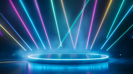 Dynamic laser light show event stage visual display nighttime wide angle entertainment concept